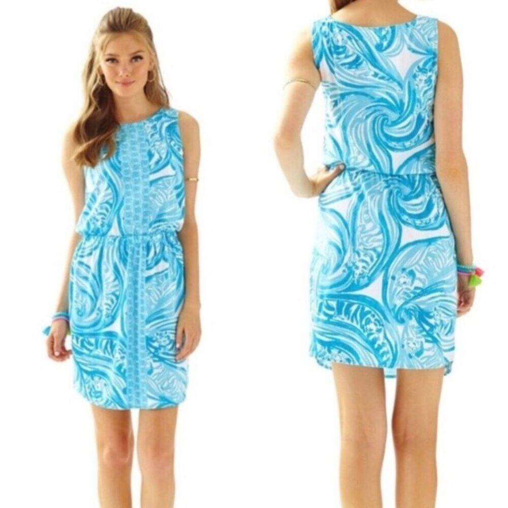 Lilly Pulitzer Windward Sea Ruffles Dress Blue Women Size Small Cotton Excellent
